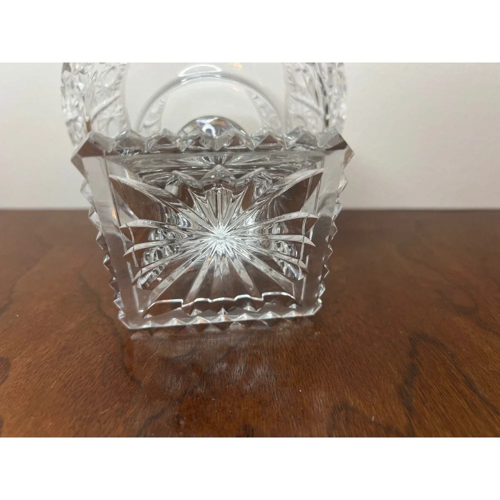 Vintage Cut‎ Crystal Glass Pedestal Compote  Vase ABP Style Hobstar 6.5